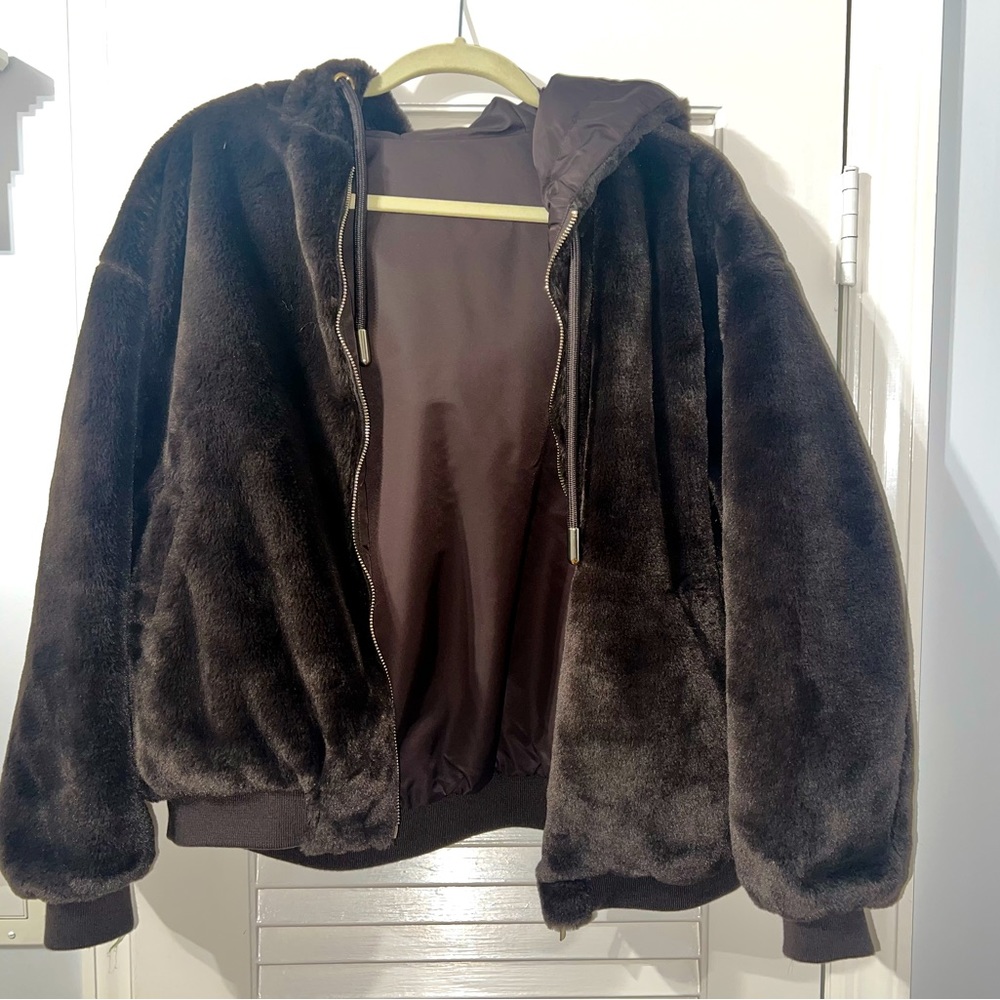 Zara reversible bomber jacket -faux fur brown